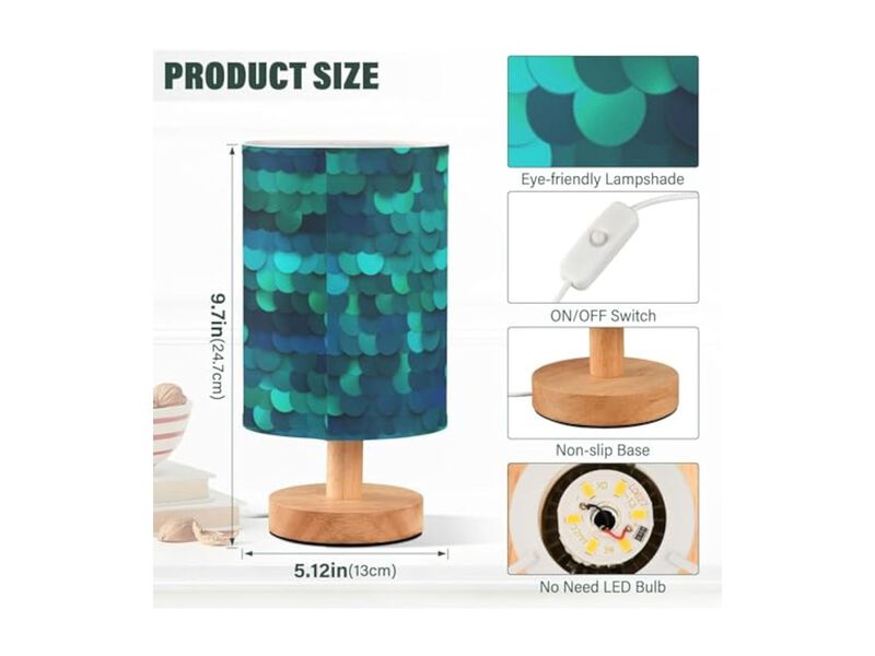 Wood Fabric Desk Lamp For Living Room Bedroom Office Blue image number 2