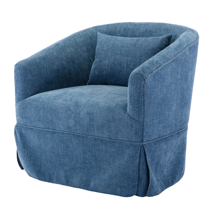 360-degree Swivel Accent Armchair Linen Blend Blue