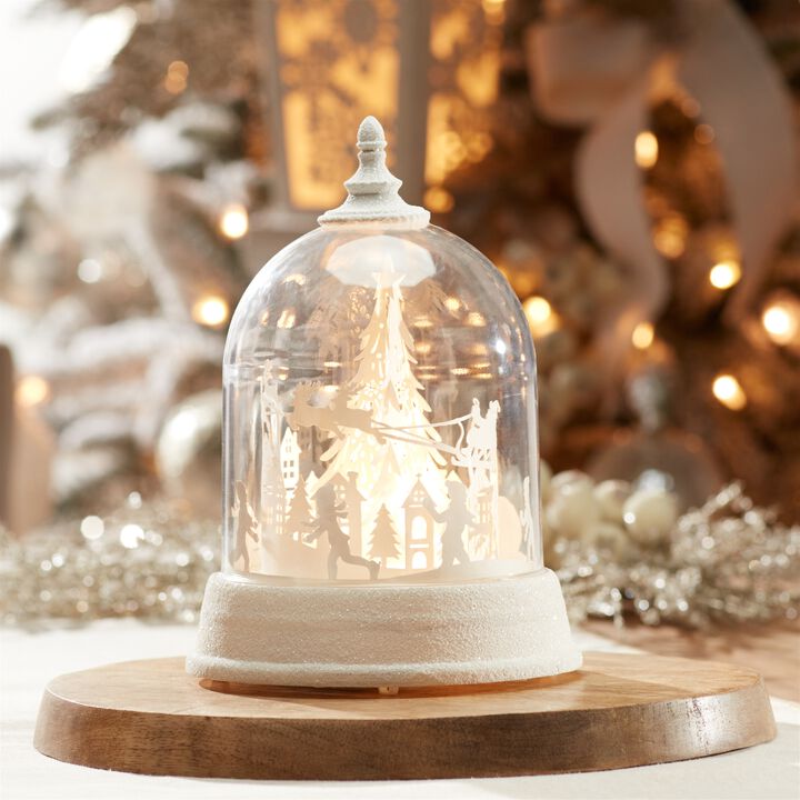 Lighted Rotating Snow Globe with Santa’s Sleigh – Christmas Tabletop Decoration with Swirling Glitter Display