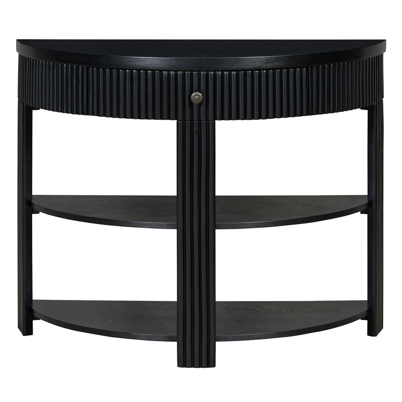 Whisen Half Moon Console Table, Fluted Wooden Entryway Table with Drawer & 2 Shelves, Solid Wood & MDF for Living Room Hallway image number 0