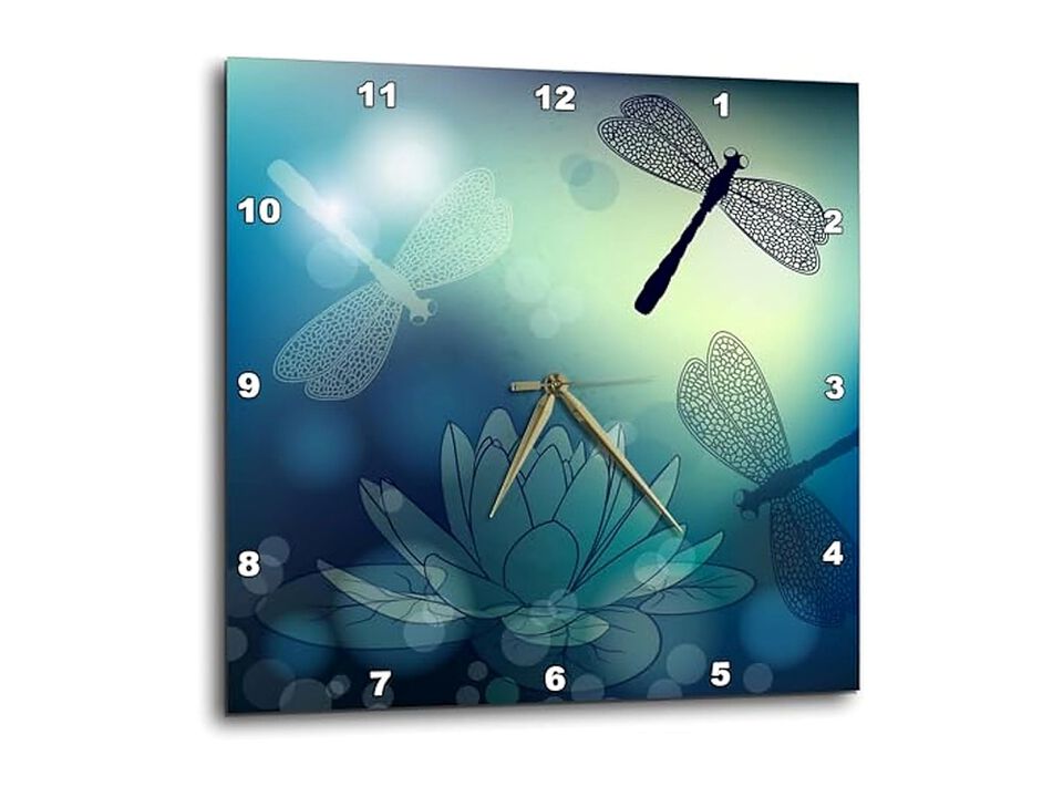 Translucent Shimmering Blue Dragonflies Wall Clock 15 Inch Silent Home Decor