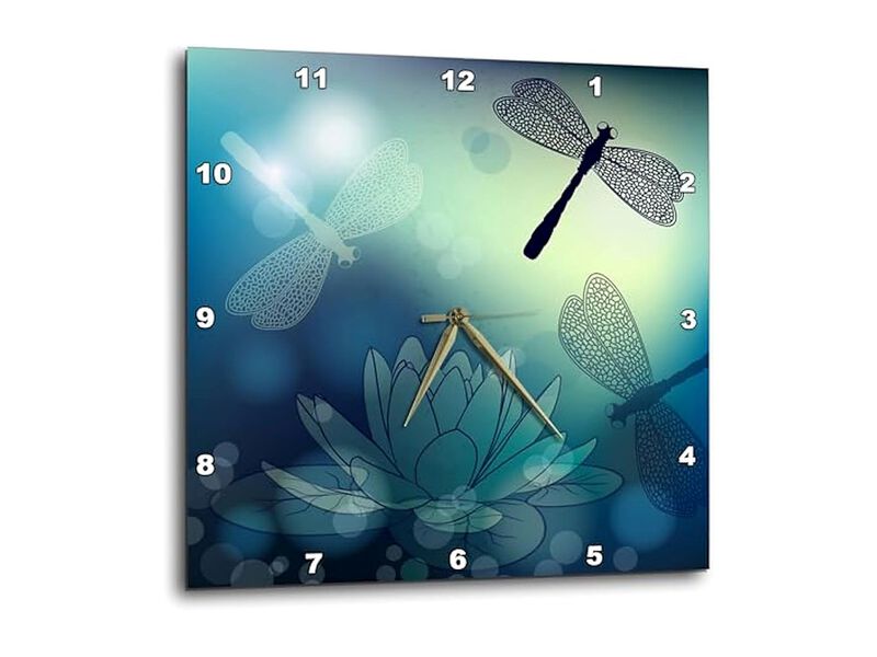 Translucent Shimmering Blue Dragonflies Wall Clock 15 Inch Silent Home Decor image number 0