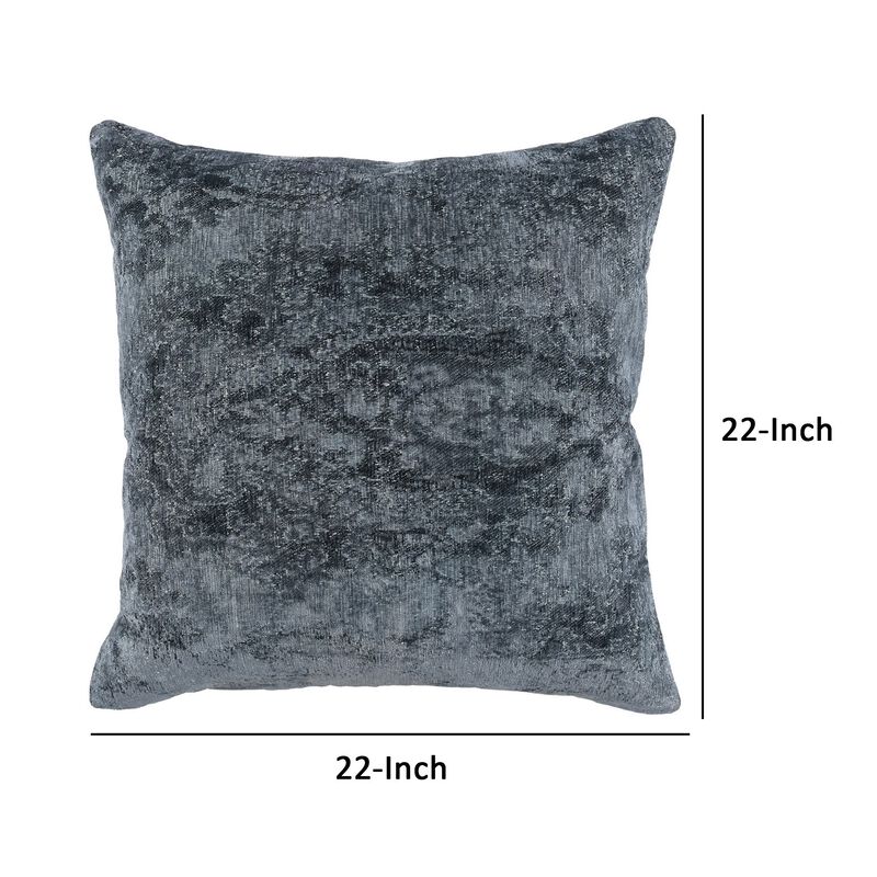 Piper 22 Inch Square Accent Throw Pillow, Handcrafted Blue Jacquard Fabric - Benzara