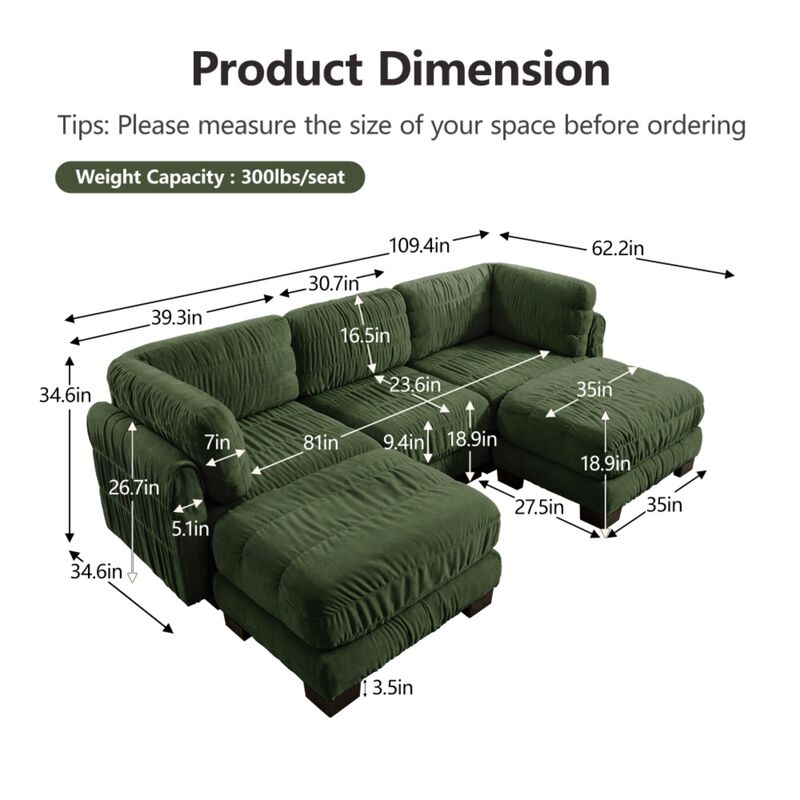 Fukwis Chenille Ruched Modular Sectional Sofa image number 9