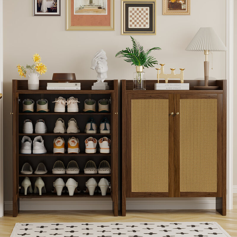 Tolnil 42.5" Tall Rattan Shoe Cabinet image number 2