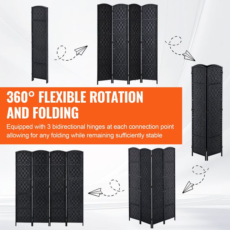 Portable 4-Panel Privacy Screen with Hinges, Hand-Woven Divider for Home or Office