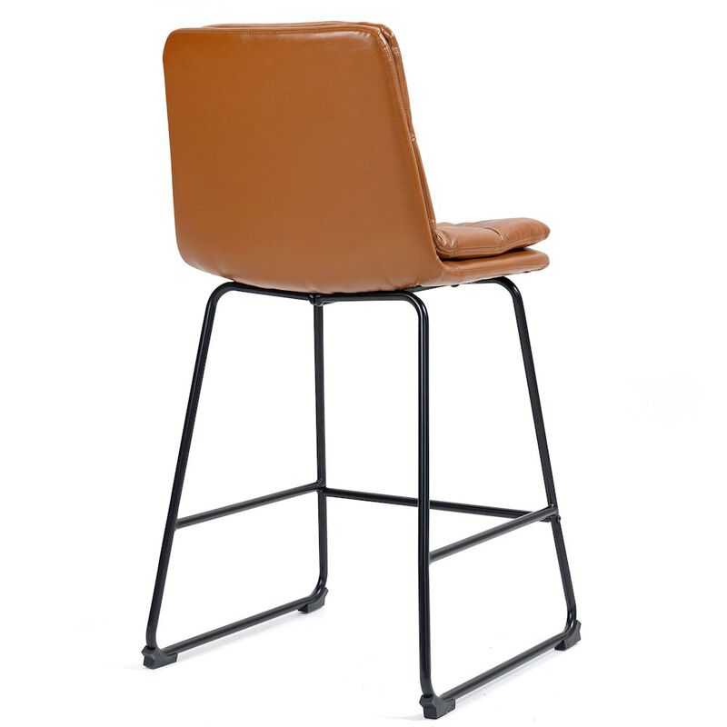 Glamour Home Set of 2 Bauer Brown Faux Leather Counter Stool with Black Iron Legs