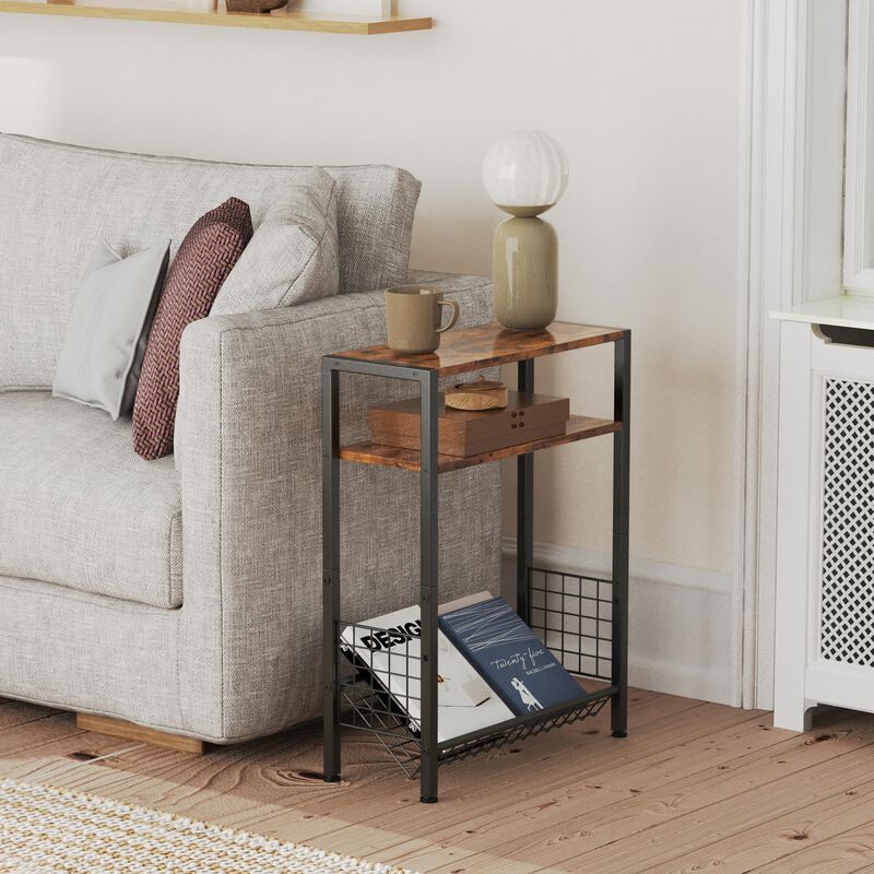 Lifenite DIY Narrow Side Table, 3 Tier End Table with Various Storage Basket, Slim Sofa Side Table for Small Spaces, Skinny Nigh