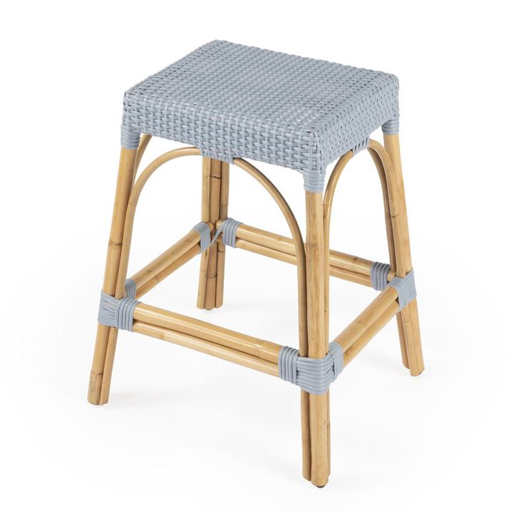 Butler Specialty Robias Rectangular Rattan 24.5 Counter Stool, Baby Blue