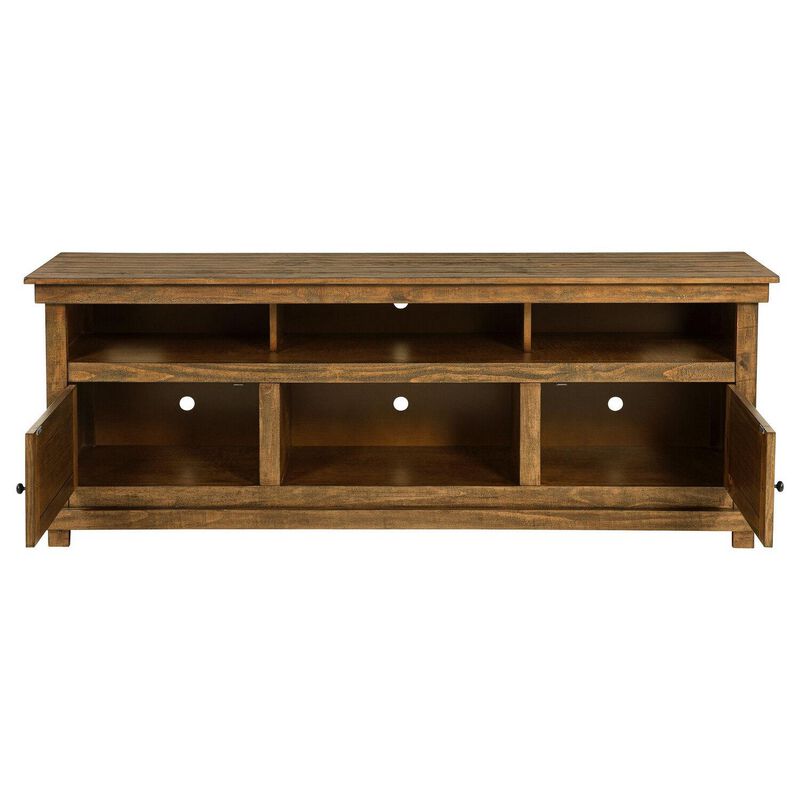 Ayne TV Stand Media Cabinet, 2 Doors and 4 Shelves, Brown Wood 70 Inch - Benzara image number 2