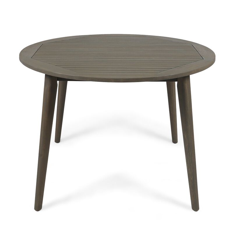 Ambre Patio Dining Table, Round Slatted Oak Brown Acacia Wood 47 Inch