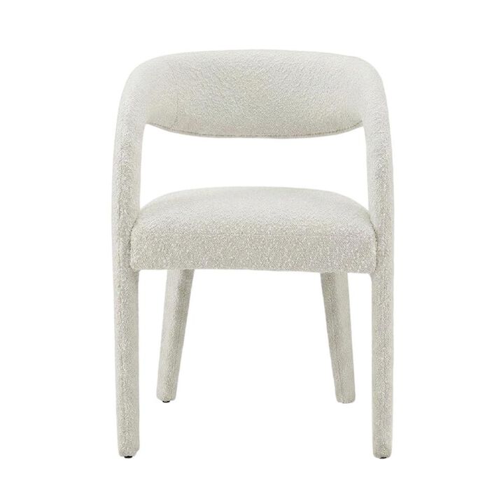 Boucle Upholstered Dining Chairs with Arms for Dining Room, Ivory, Set of 2