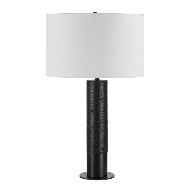 Renwil Kampen 28 Tall Matte Black Iron Table Lamp With Drum Linen Shade