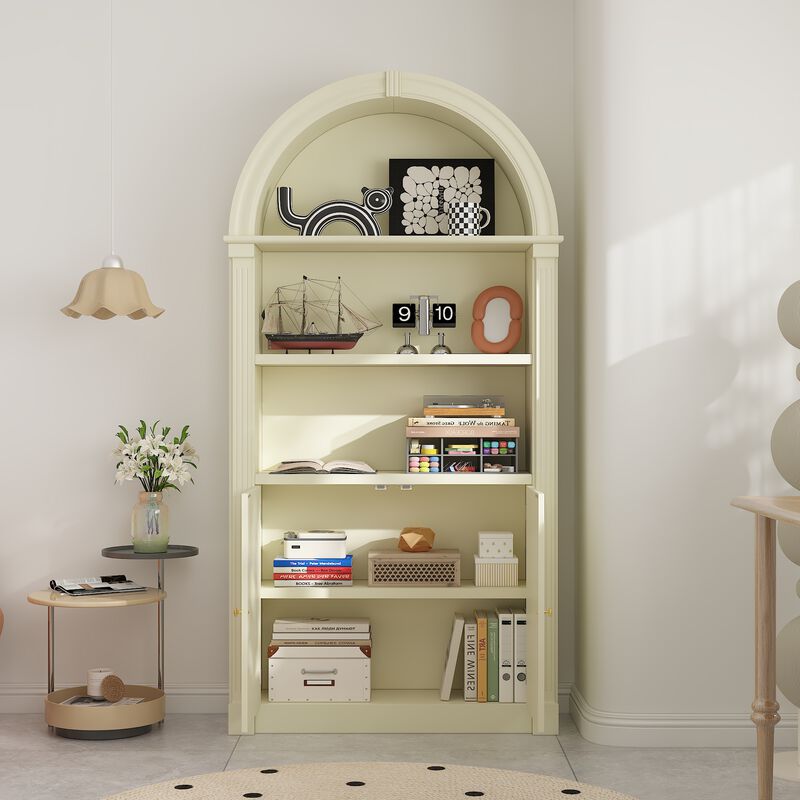 FUFU&GAGA European-Style Arched Top Bookcase, Large Capacity Storage, Plywood Construction, (36.4"W x 10.6"D x 71"H), Ivory White Finish
