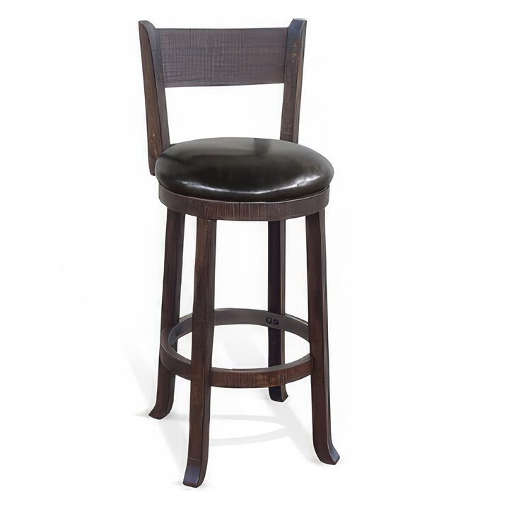 Flint Swivel Barstool Chair Set of 2, Faux Leather, Brown Mahogany - Benzara
