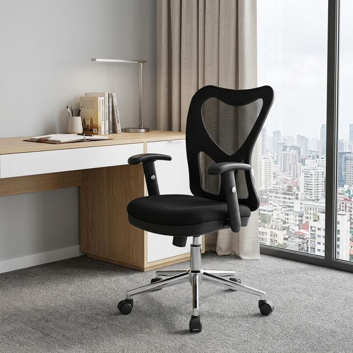 HomeRoots Black And Silver Adjustable Height Swivel Rolling Office Chair