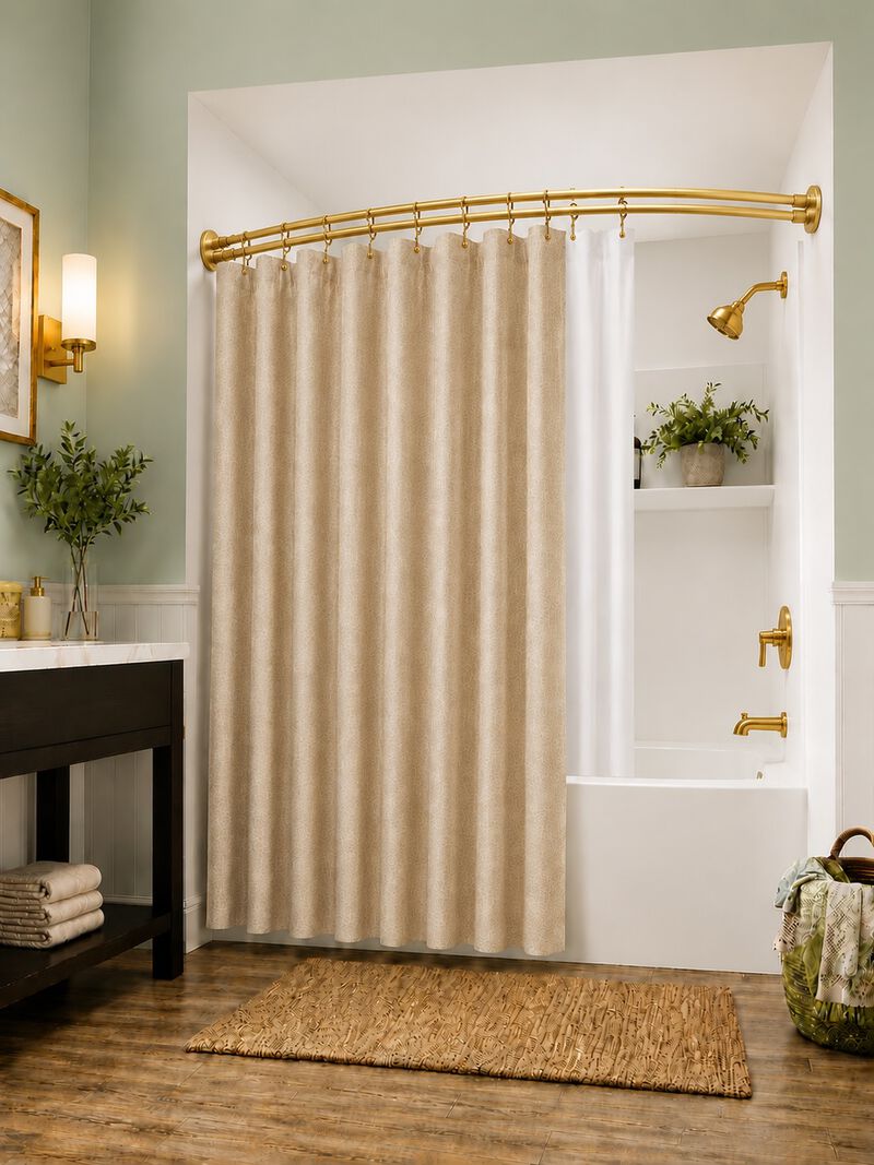 Shower Suite by Utopia Alley &ndash; Rustproof Aluminum Double Curved Shower Curtain Rod Combo Set with Liner & 24 Hooks, Adjustable 45&ndash;72 Inch Wall Mounted Dual Rod, Extra 30% Space image number 5