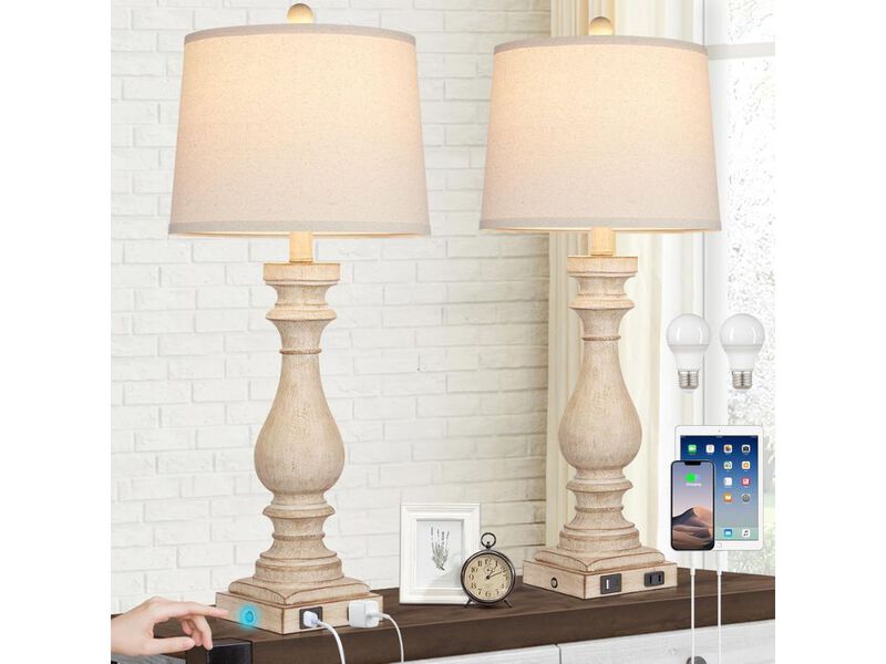 Farmhouse Table Lamp Set of 2 with USB C A and Outlet Touch Dimmable Lamps image number 1