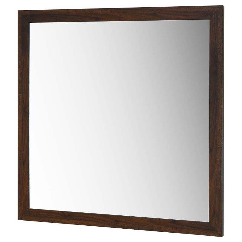 Yels Dresser Mirror, Squared Corners, Flat Glass Design, Brown Wood