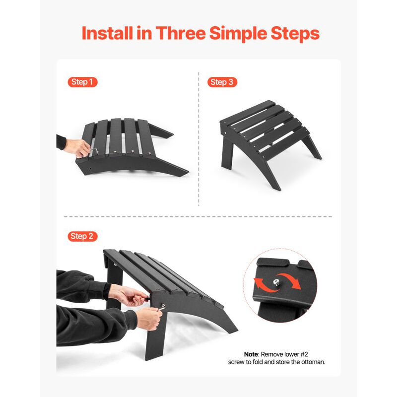 HDPE Folding Adirondack Ottoman Weather Resistant Foot Rest for Outdoor Chairs-Black image number 5
