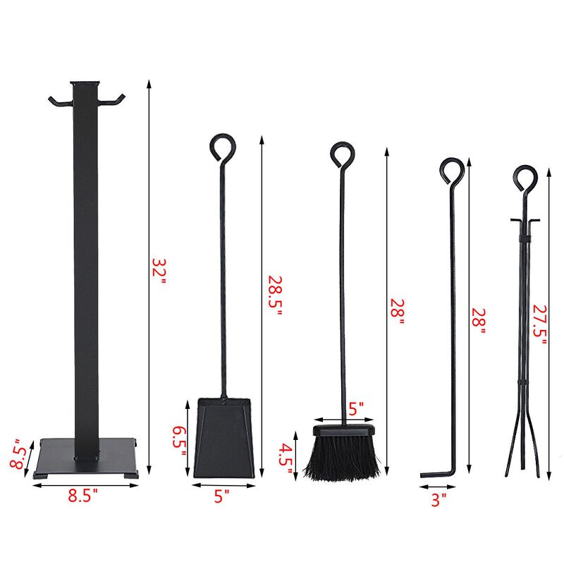 Stylish 5 Piece Fireplace Tool Set For Storage Of Fire Tools image number 7
