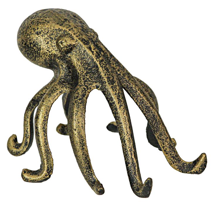 Antique Gold Cast Iron Octopus Phone Holder Stand Decorative Bookend Home Decor