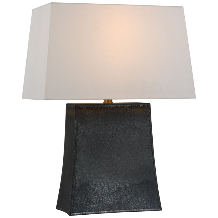 Lucera Medium Table Lamp in Stained Black Metallic with Linen Shade