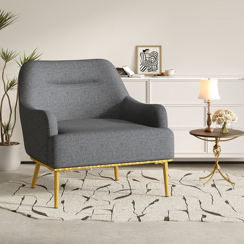 Merax Modern Curved Chenille Accent Chair with Gold Metal Legs image number 1