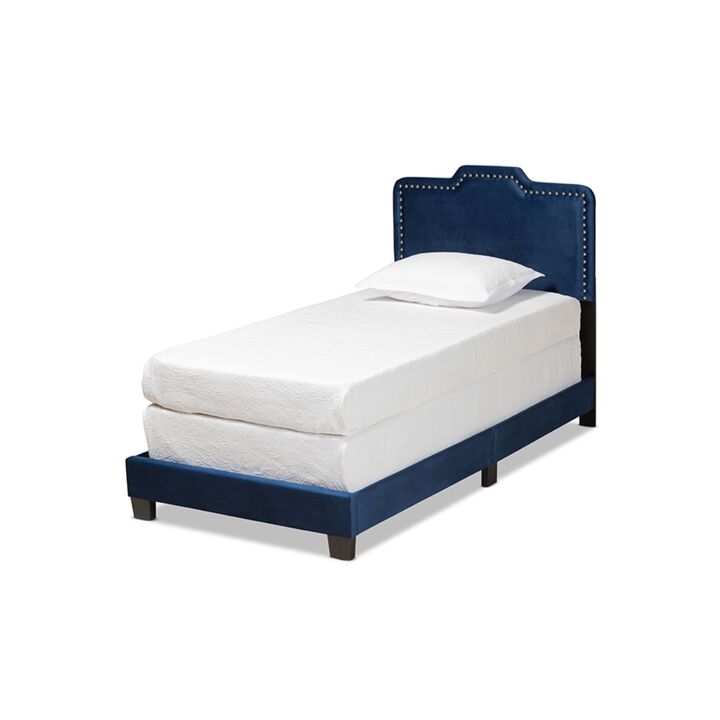 Baxton Studio Benjen Modern and Contemporary Glam Navy Blue Velvet Fabric Upholstered Twin Size Panel Bed