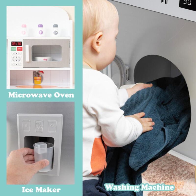 Hivvago Kids Kitchen Playset 3-in-1 with Refrigerator and Washing Machine