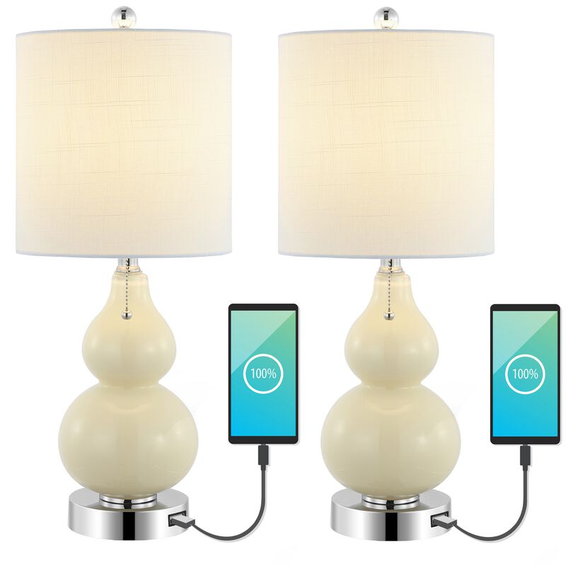 Cora Classic Vintage Glass LED Table Lamp with USB Charging Port (Set of 2)