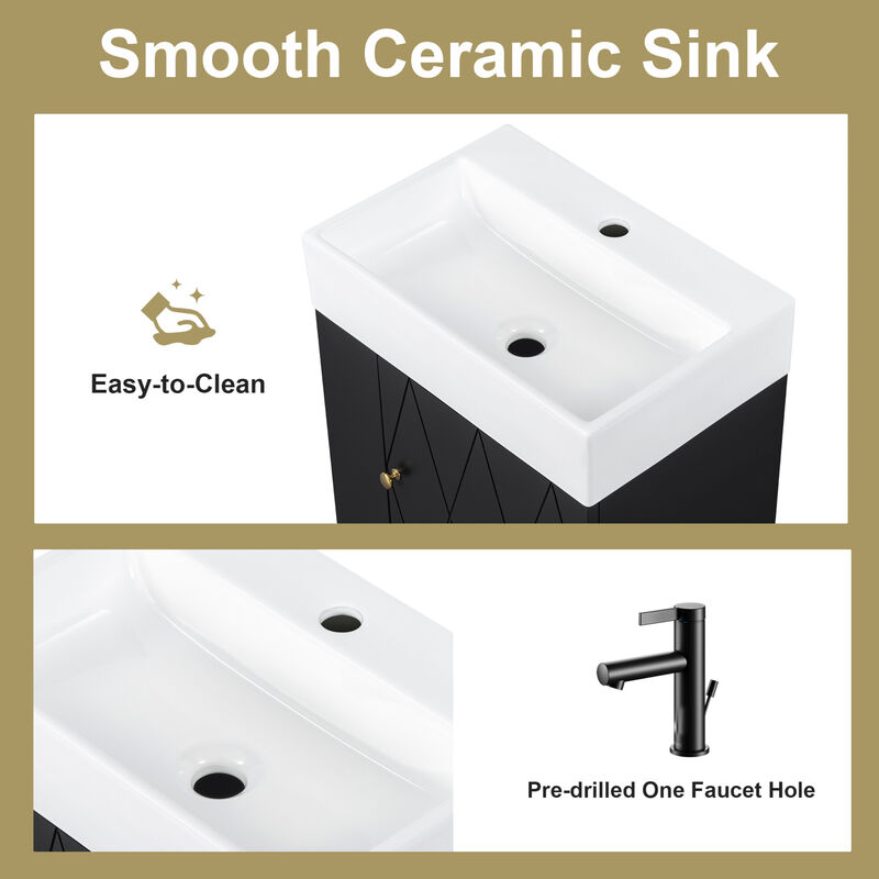 ELEMENT ACE Compact 20-Inch Bathroom Vanity with Diamond Pattern Door Design and Side Storage Shelves for Small Space Organization image number 6
