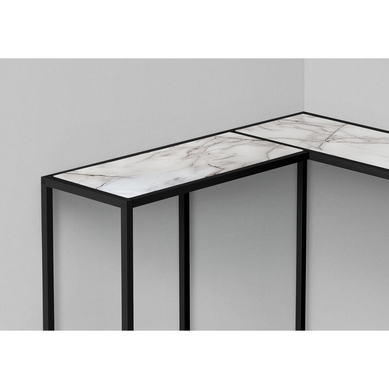 Monarch Specialties I 2159 Accent Table, Console, Entryway, Narrow, Corner, Living Room, Bedroom, Metal, Laminate, White Marble Look, Black, Contemporary, Modern