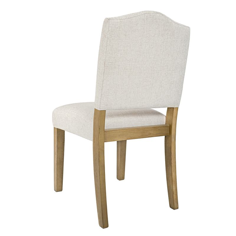 Side Dining Chair, Open Back Solid Wood Frame, Cream Woven Fabric