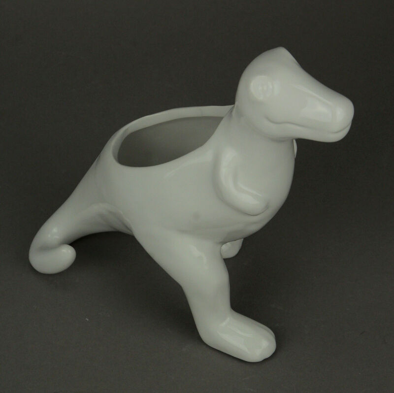 White Ceramic Tyrannosaurus Rex Dinosaur Jurassic Decor Planter image number 1