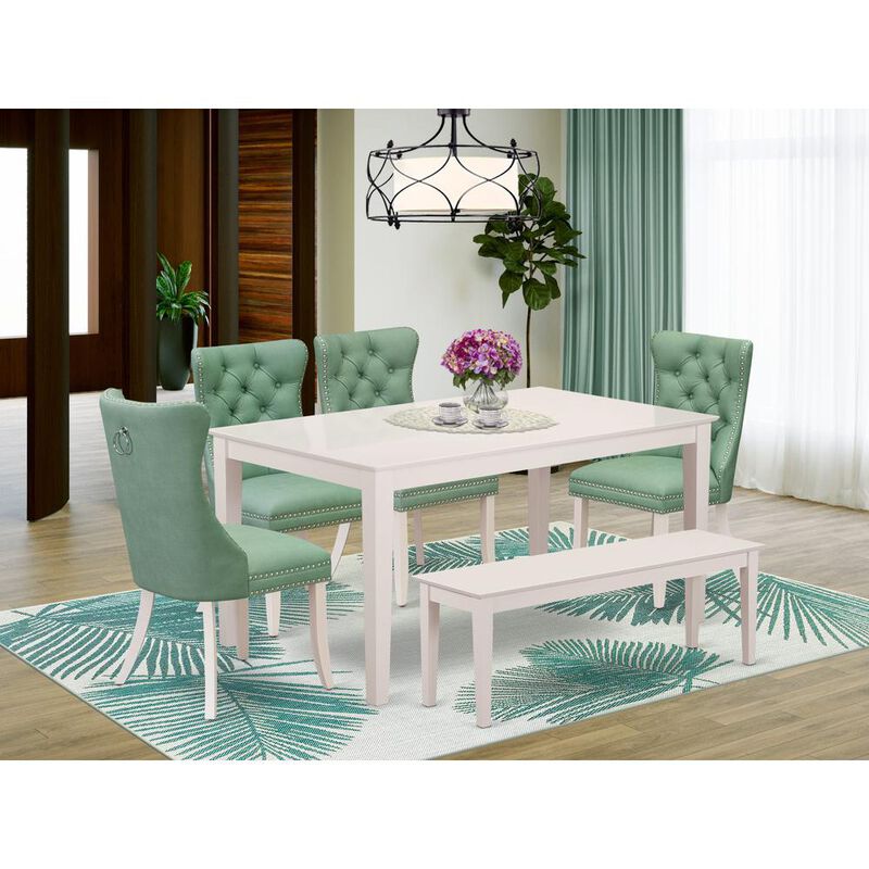 East West Furniture 6 Piece Dining Room Set Contains a Rectangle Dining Table