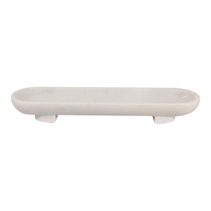 24x6" Long Oval Footed Marble Bowl, White
