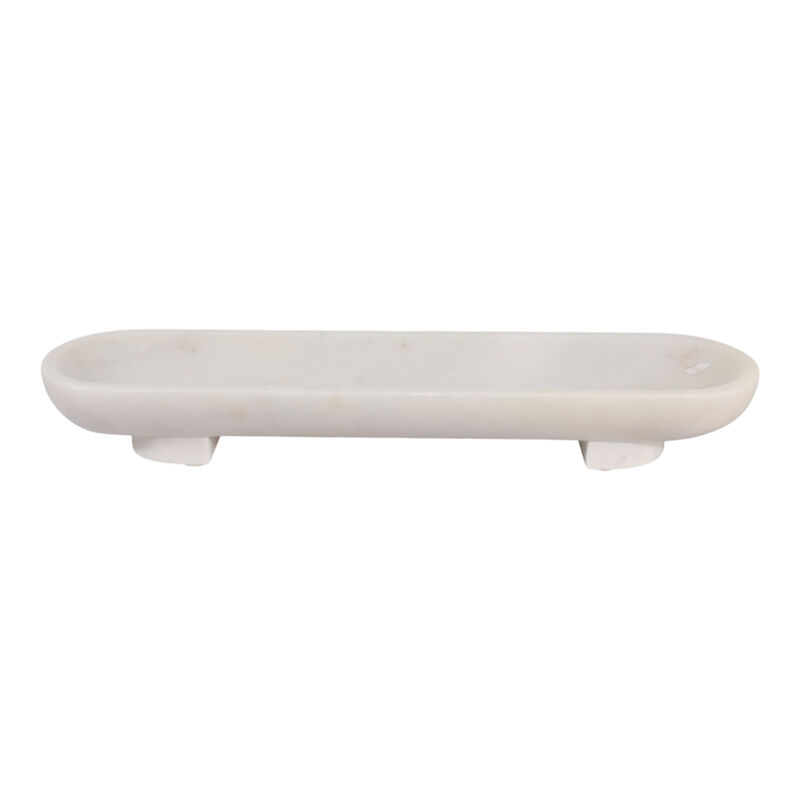 24x6" Long Oval Footed Marble Bowl, White image number 0