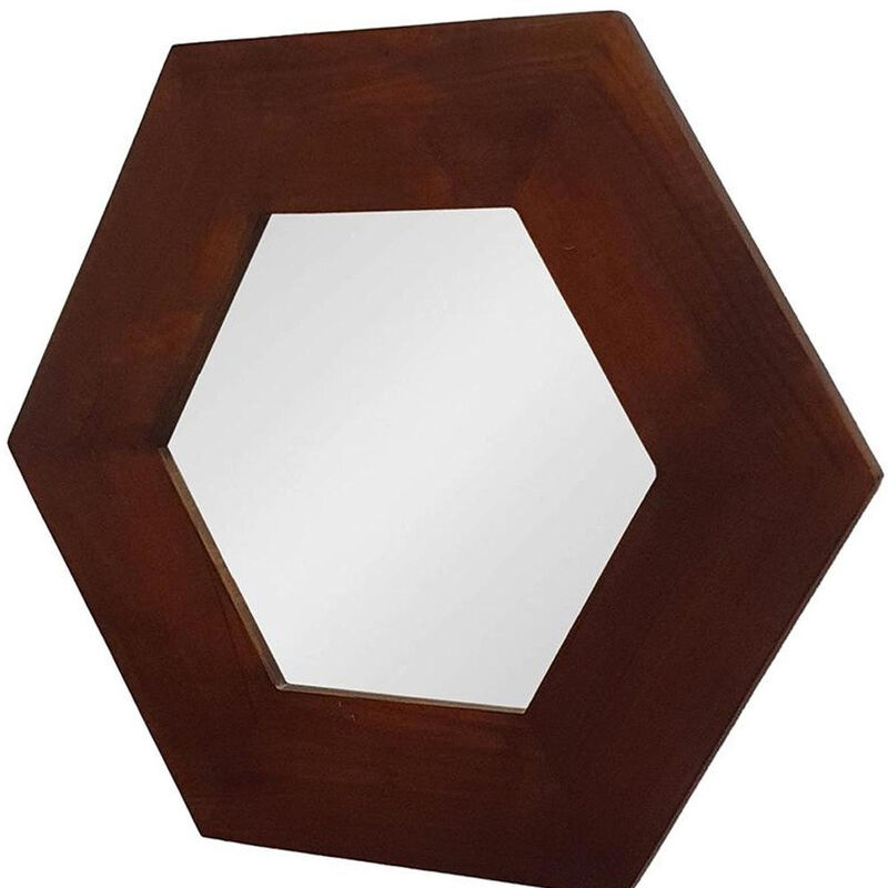 HomeRoots 19" Dark Brown Hexagon Solid Wood Framed Accent Mirror image number 3
