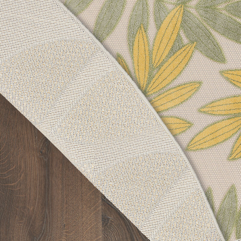 HomeRoots 5' Green Yellow And Ivory Round Palm Leaf Indoor Outdoor Area Rug image number 5