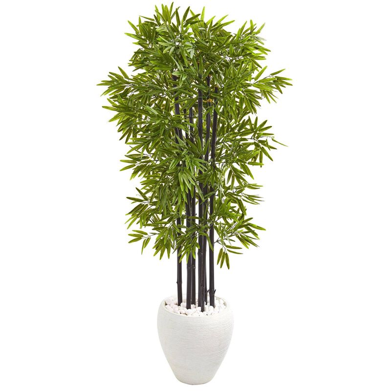 Nearly Natural 5-ft Bamboo Tree in White Planter UV Resist (Indoor/Outdoor) image number 1