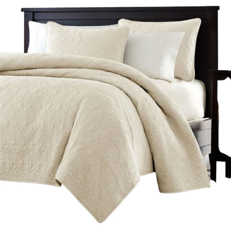 Hivvago Full / Queen Ivory Beige Quilted Coverlet Quilt Set with 2 Shams