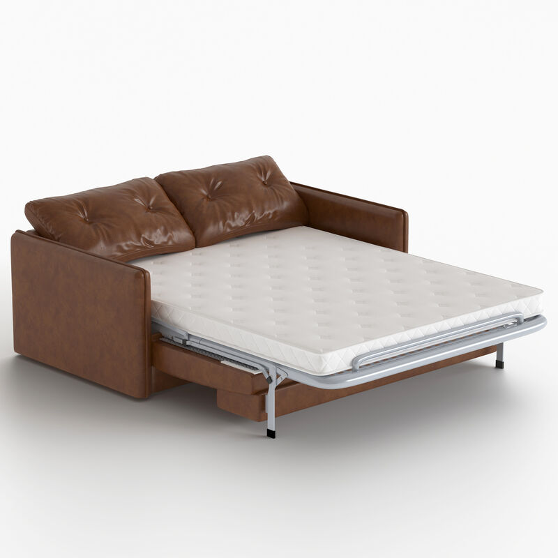 Faux Leather Pull-out Sofa Bed with Metal Frame & Mattress for Living Room & Guest Room 63", Brown image number 1
