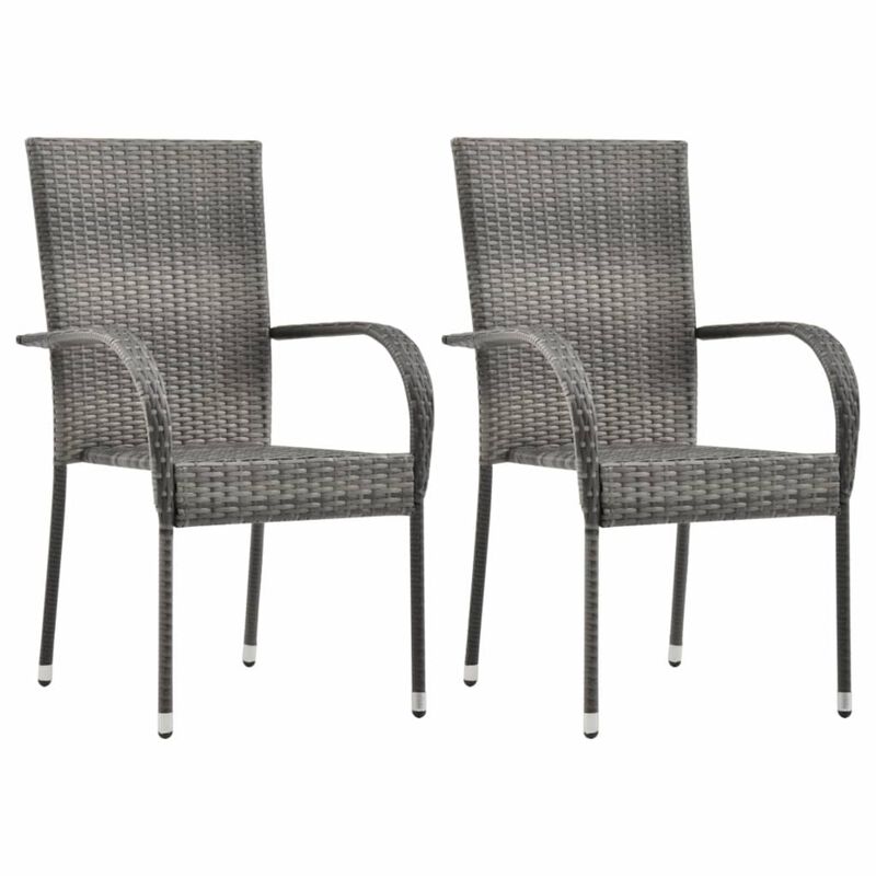 vidaXL Stackable Outdoor Chairs 2 pcs Gray Poly Rattan