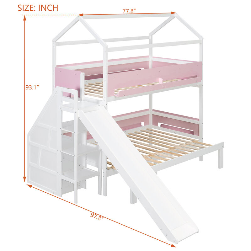 Merax Twin Over Twin/Full House Bunk Bed with Slide & Storage Guardrails image number 4