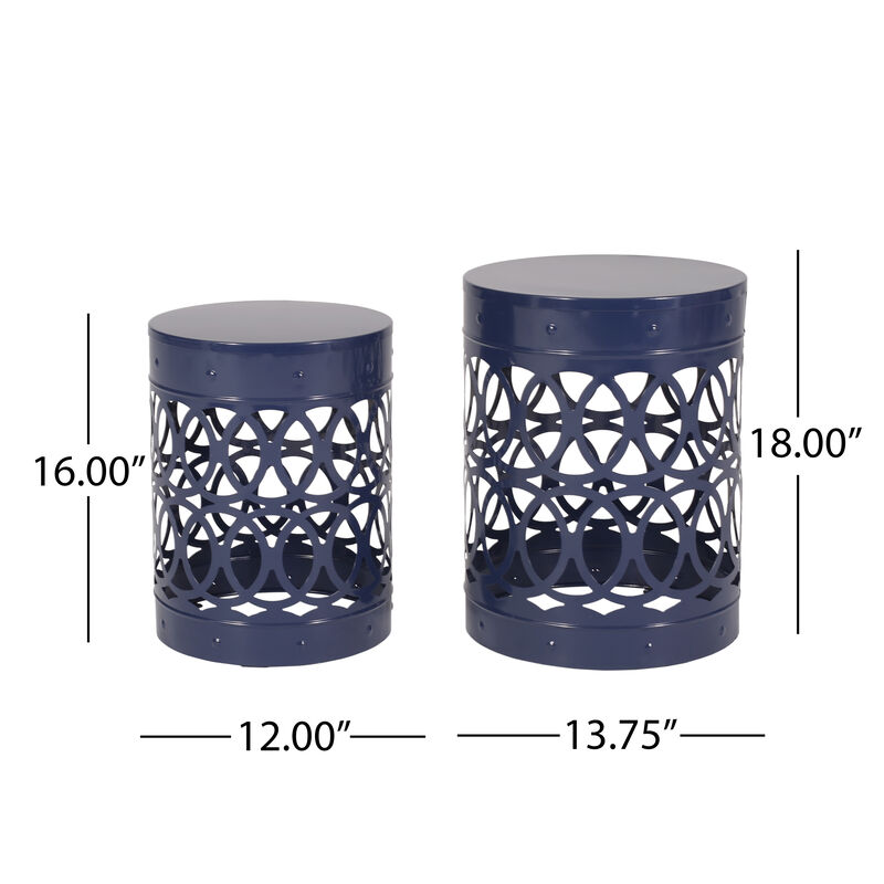 Merax Set of 2 Nesting Cylindrical Side Tables with Iron Cutout Frame image number 4