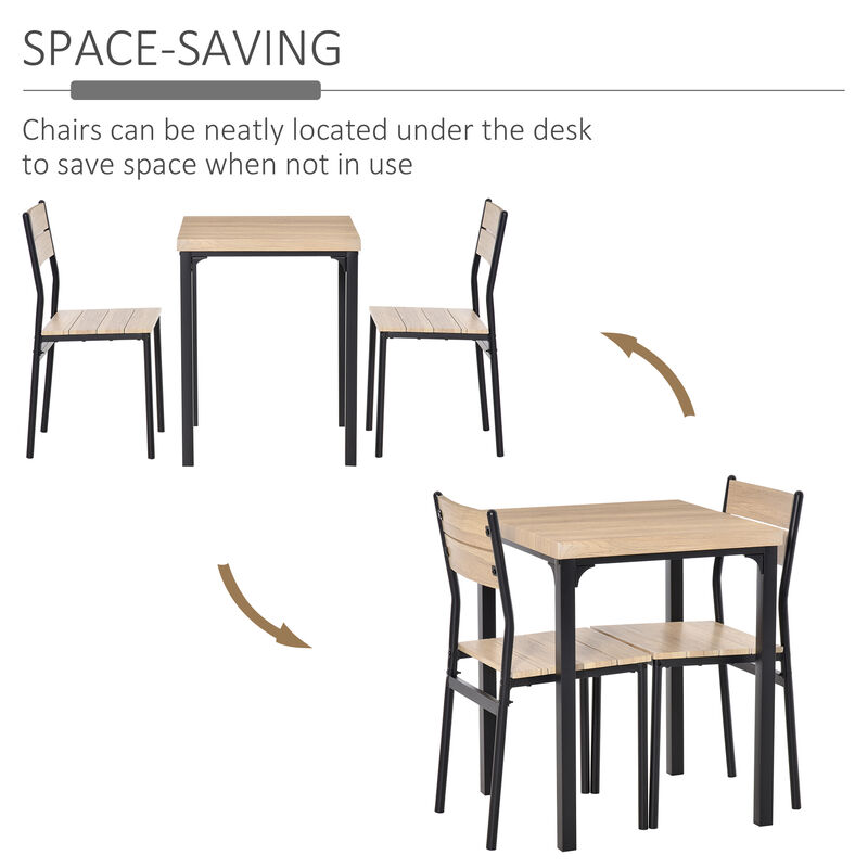HOMCOM 3 Piece Dining Table Set for 2, Modern Kitchen Table and Chairs, Dining Room Set for Breakfast Nook, Small Space, Apartment, Space Saving