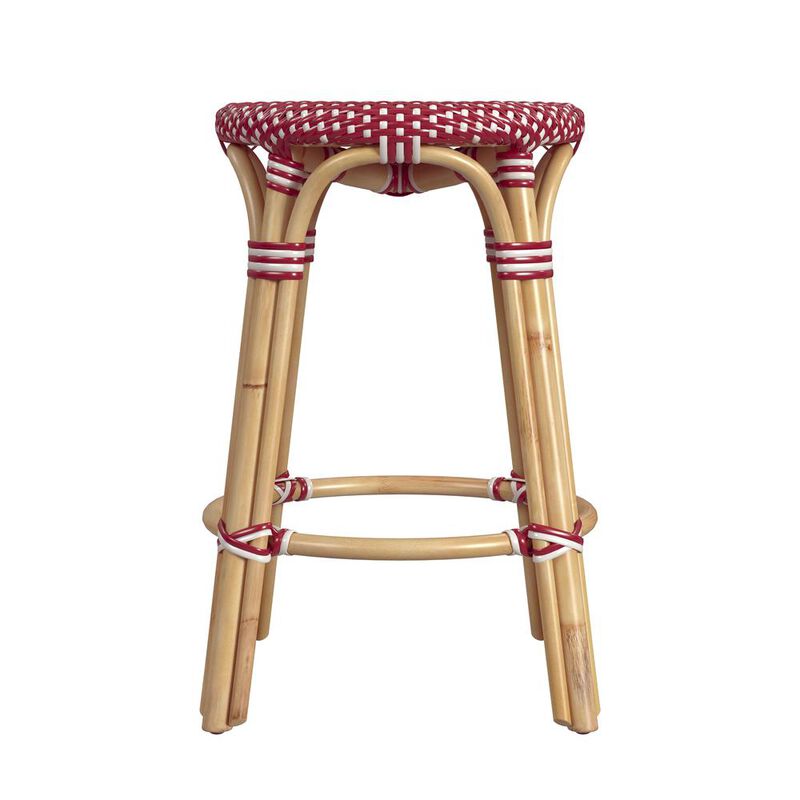Butler Specialty Tobias Rattan Round 24 Counter Stool, Red and White Dot