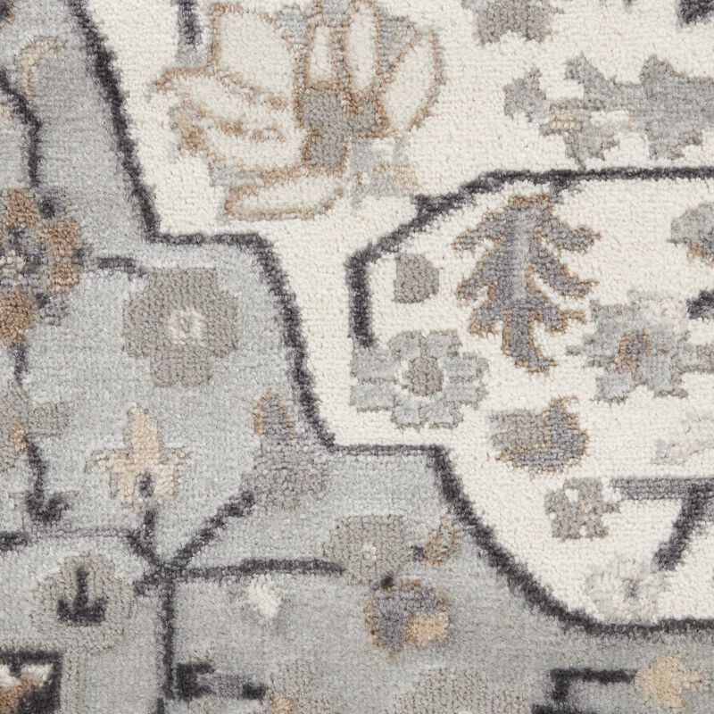 HomeRoots 9' X 12' Ivory Black and Gray Floral Medallion Non Skid Area Rug image number 2