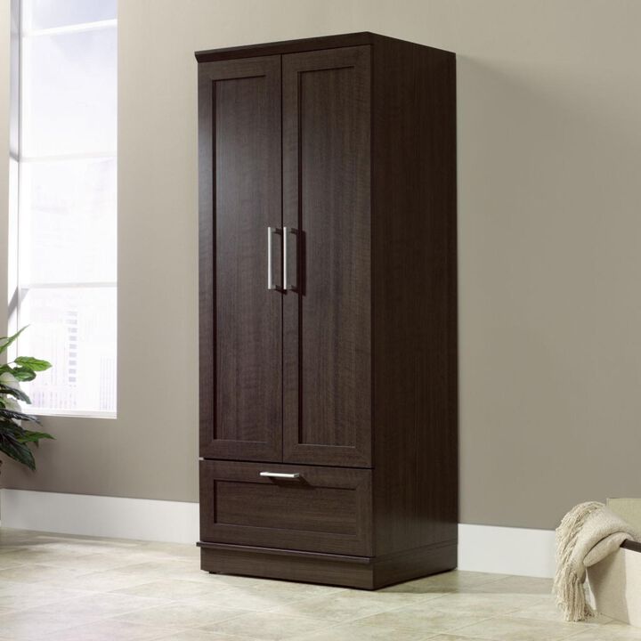 Hivvago Dark Brown Wood Wardrobe Cabinet Armoire with Garment Rod